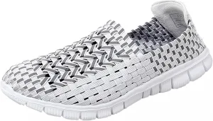 Women's Elastic Woven Walking Shoes Running Shoes Lightweight Breathable Gym Workout Shoes Flats Non Slip Sneakers