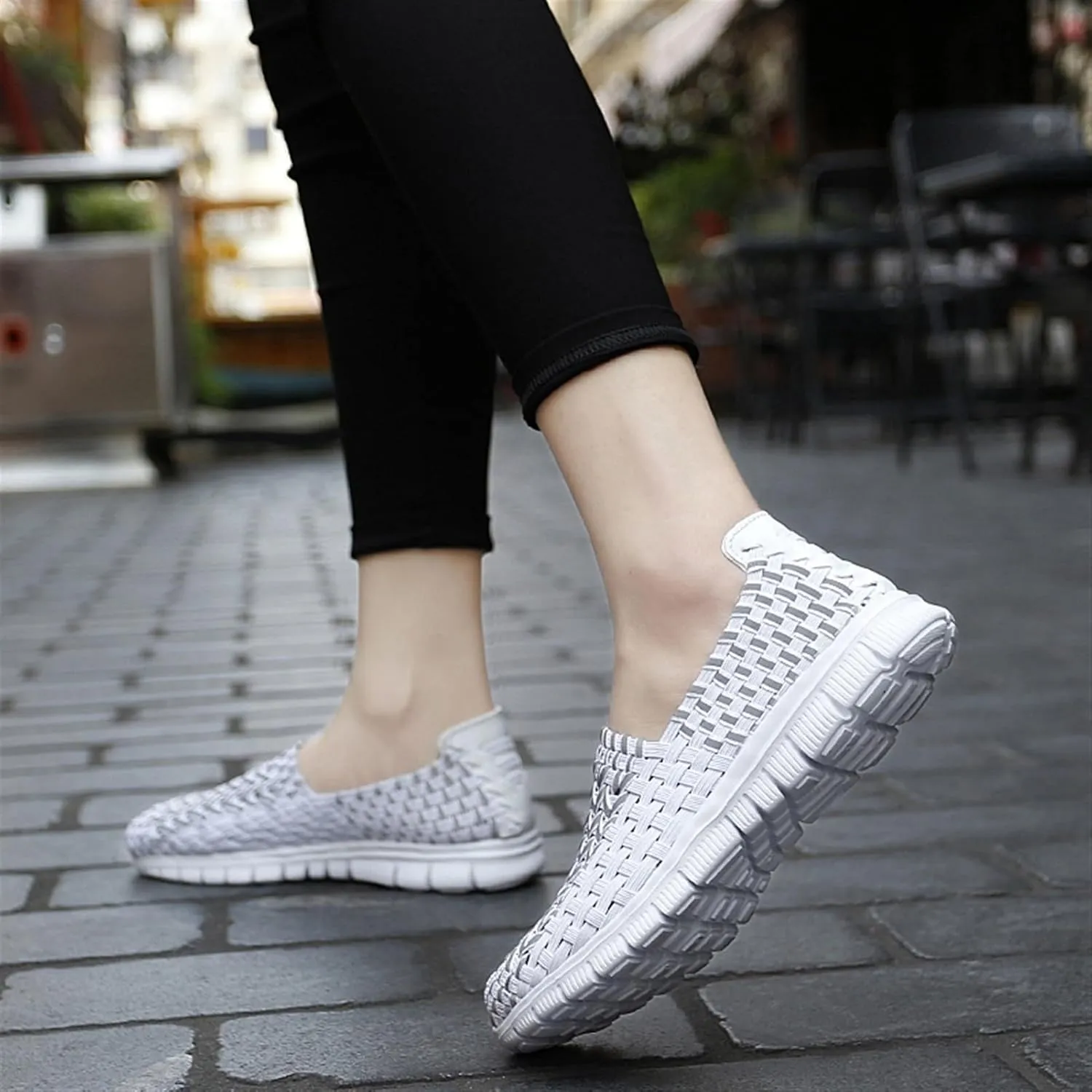 Women's Elastic Woven Walking Shoes Running Shoes Lightweight Breathable Gym Workout Shoes Flats Non Slip Sneakers