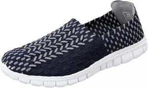Women's Elastic Woven Walking Shoes Running Shoes Lightweight Breathable Gym Workout Shoes Flats Non Slip Sneakers
