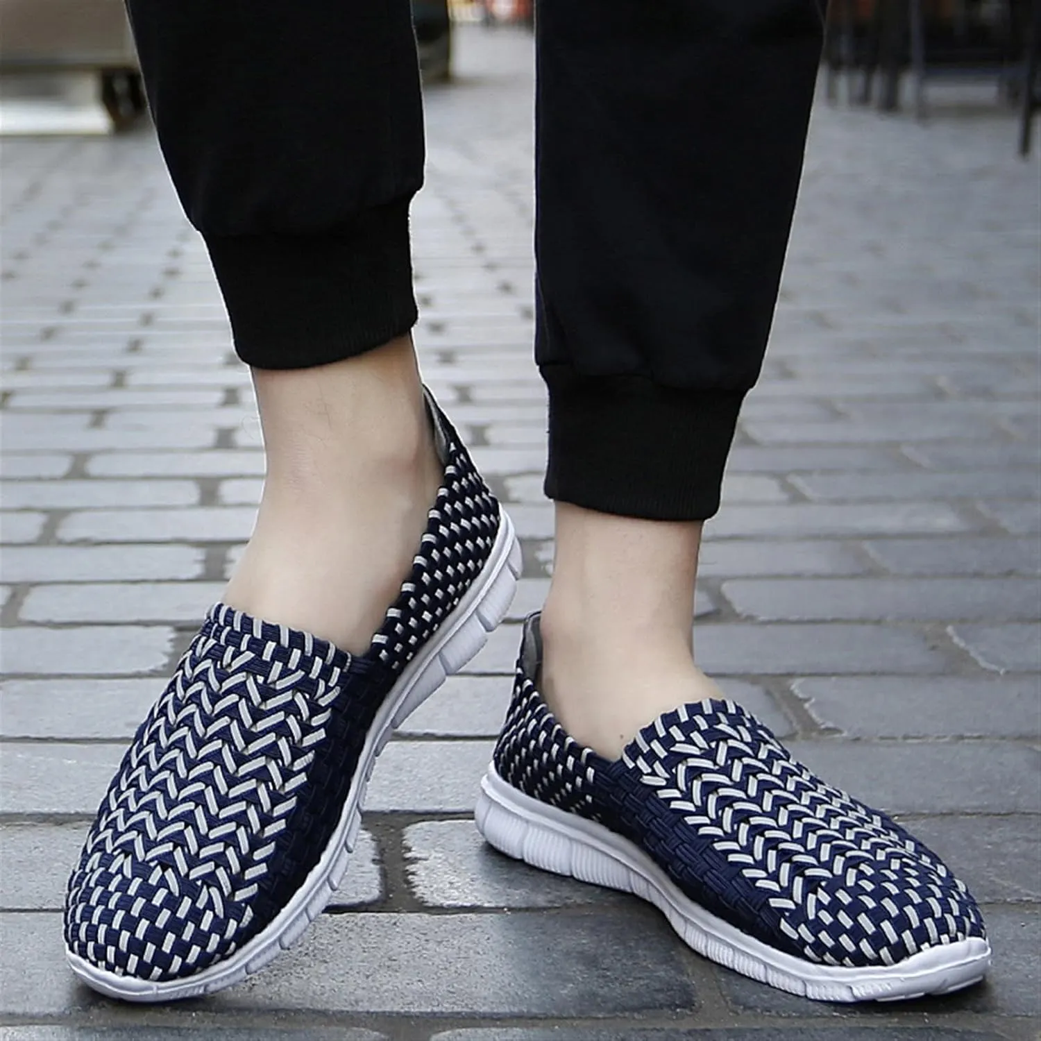 Women's Elastic Woven Walking Shoes Running Shoes Lightweight Breathable Gym Workout Shoes Flats Non Slip Sneakers