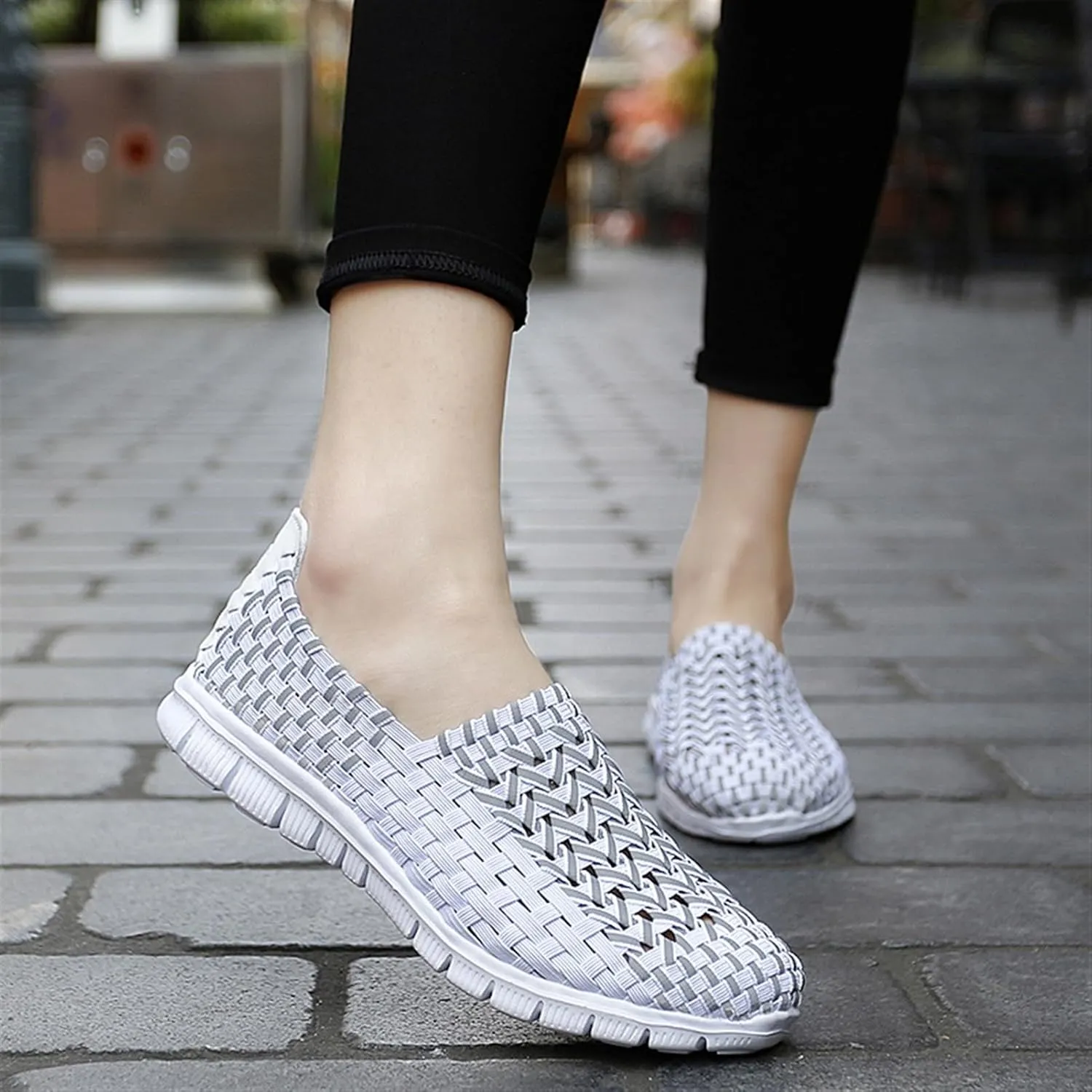 Women's Elastic Woven Walking Shoes Running Shoes Lightweight Breathable Gym Workout Shoes Flats Non Slip Sneakers