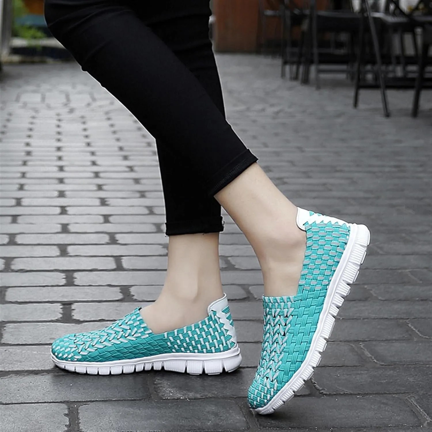 Women's Elastic Woven Walking Shoes Running Shoes Lightweight Breathable Gym Workout Shoes Flats Non Slip Sneakers
