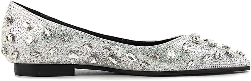Women's Elegant Flat Pumps Rhinestone Shinly Pointed Toe Slip On Retro Shoes