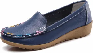 Women's Leather Penny Loafers Casual Walking Driving Boat Flat Shoes Soft Comfortable Classic Moccasins Office Work Lightweight Slip On