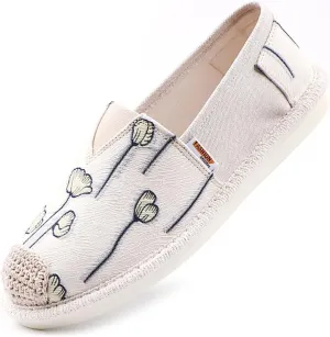 Women's Linen Casual Shoes Loafers,Breathable Soft Sole Fisherman Shoes Low Top Canvas Sneakers Non Slip Fashion Casual Shoes Floral Art Sneaker Painted Canvas Travel Shoes