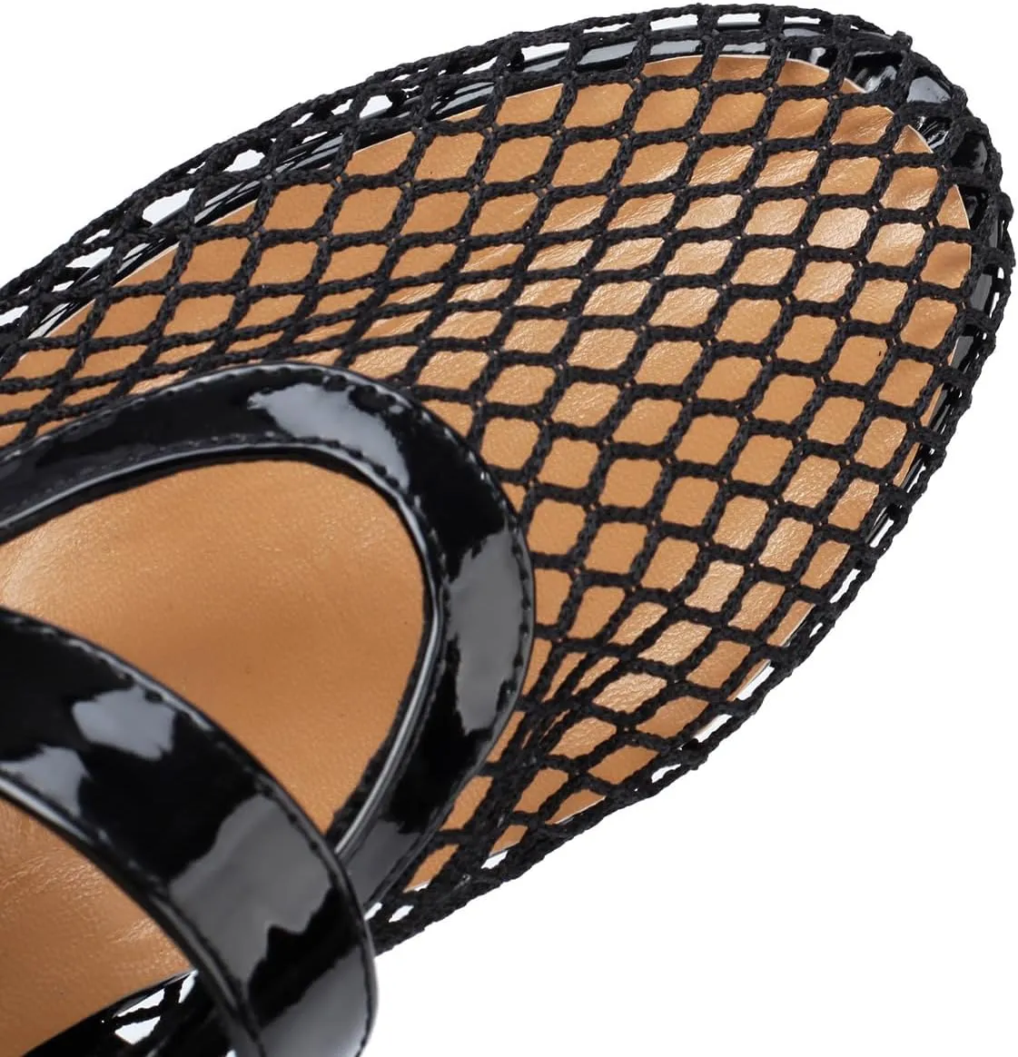 Women's Mesh Ballet Flats Comfy Casual Office Flat Heel Fishnet Ballerina Shoes Round Toe Buckle Strap Mary Jane Flats
