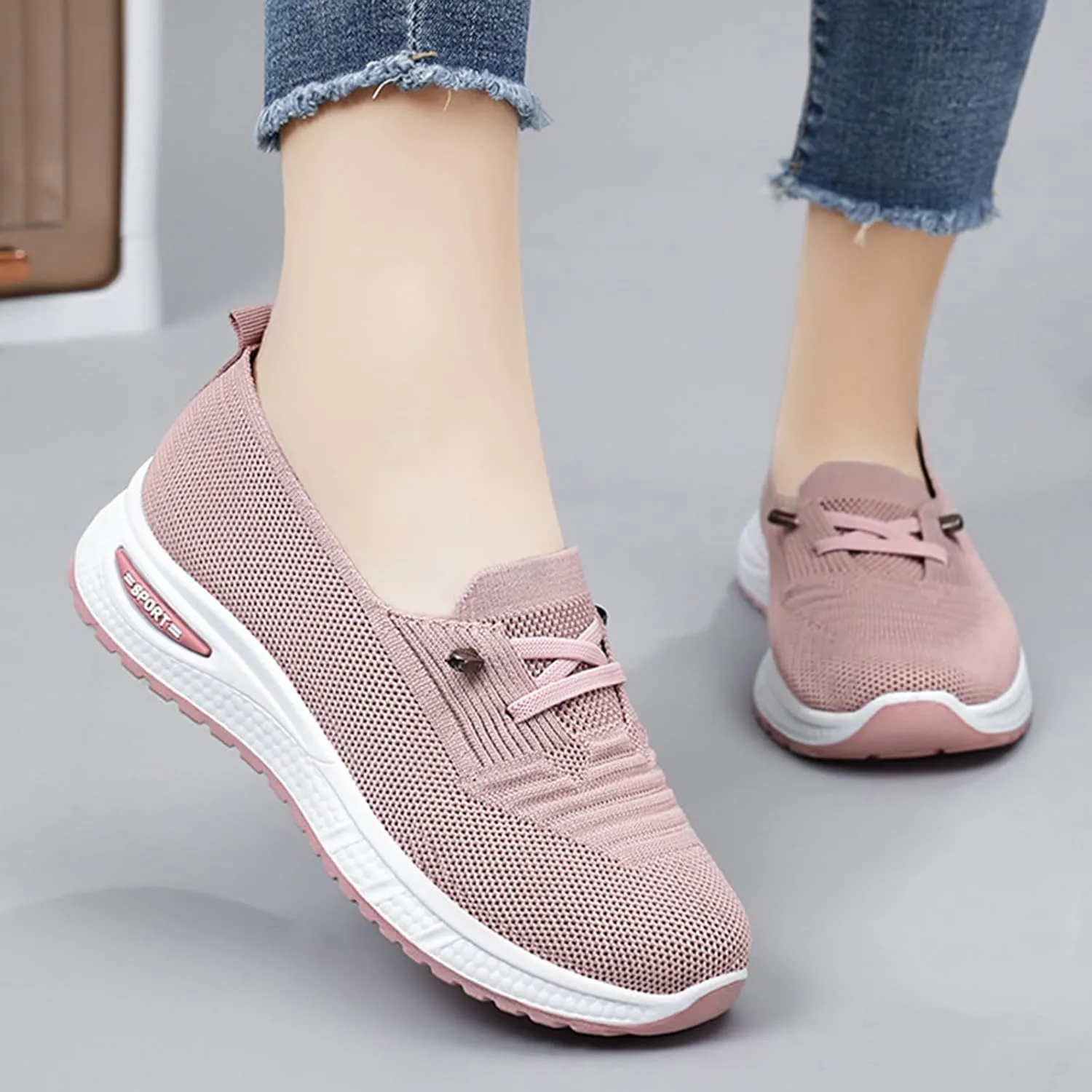 Women's Mesh Knitted Slip-On Casual Loafers,Lightweight Breathable Non-Slip Lace Up Soft Sole Orthopedic Sneakers,for Comfort Driving Walking Shoes