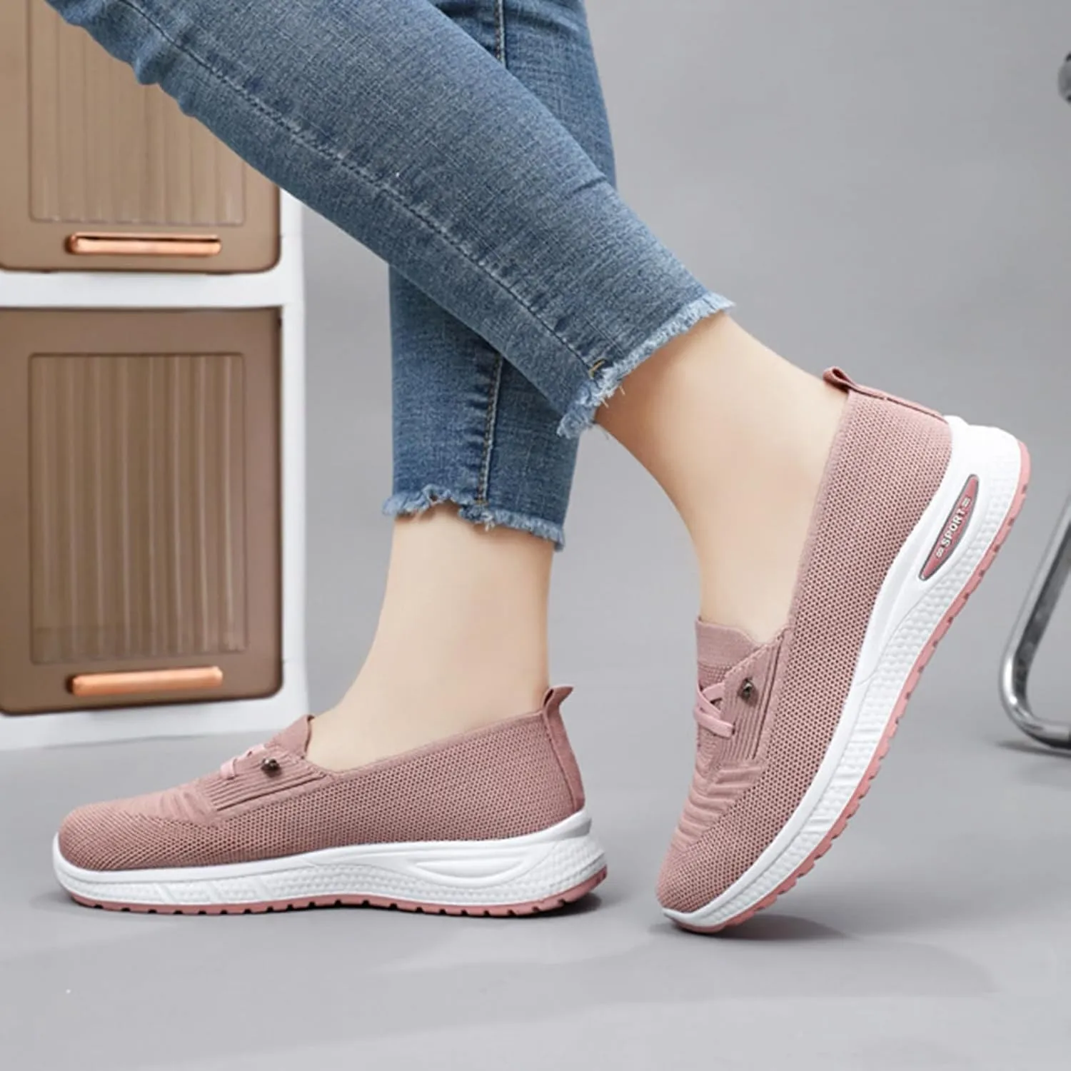 Women's Mesh Knitted Slip-On Casual Loafers,Lightweight Breathable Non-Slip Lace Up Soft Sole Orthopedic Sneakers,for Comfort Driving Walking Shoes