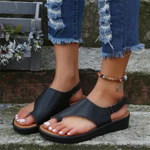 Women's Orthopedic Bunion Corrector Sandals Big Toe Correction PU Leather Shoes Comfy Casual Flat Sole Summer Outdoor Hiking Walking Beach Sandals,Black,EU41/US9