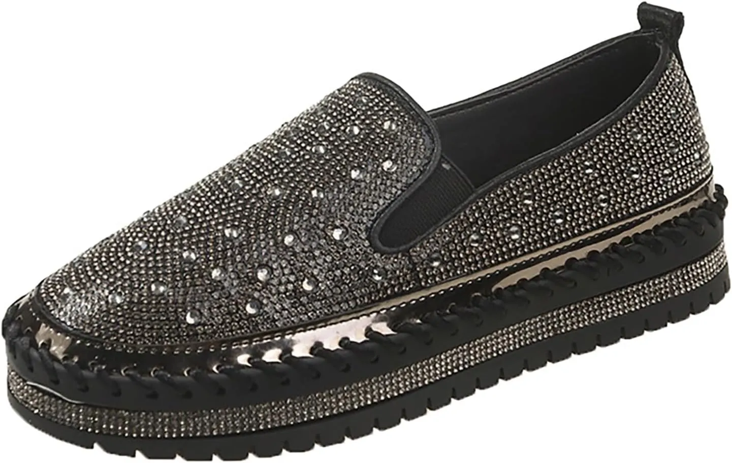 Women's Rhinestone Loafers Soft Thick Bottom Sparkly Banquet Shoes Cushioned Slip-On Ballet Casual Shoes for Men with