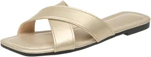 Womens Sandals Comfortable Wide Leather Crisscross Summer Square Toe Flat Slide Sandals