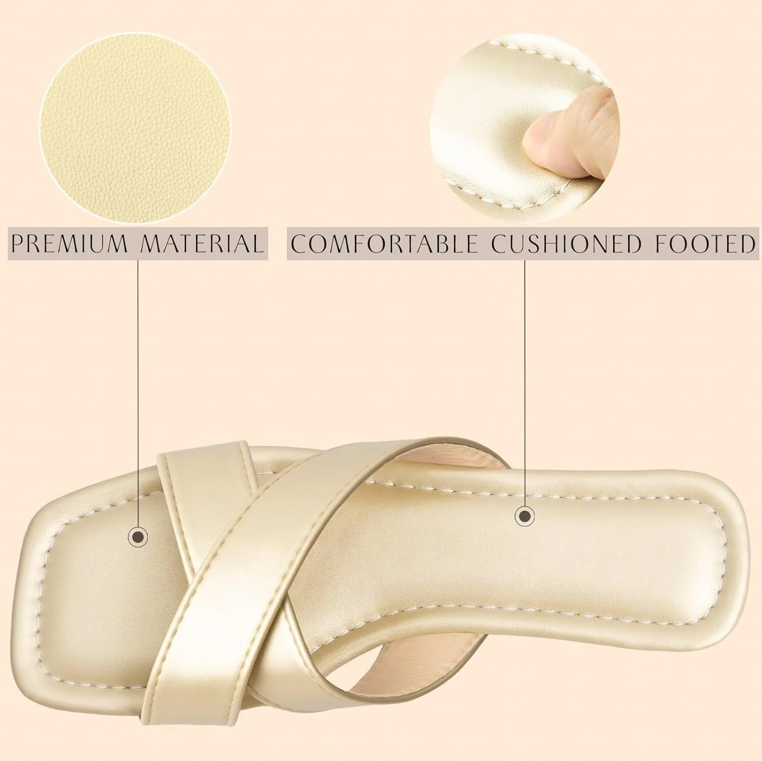 Womens Sandals Comfortable Wide Leather Crisscross Summer Square Toe Flat Slide Sandals