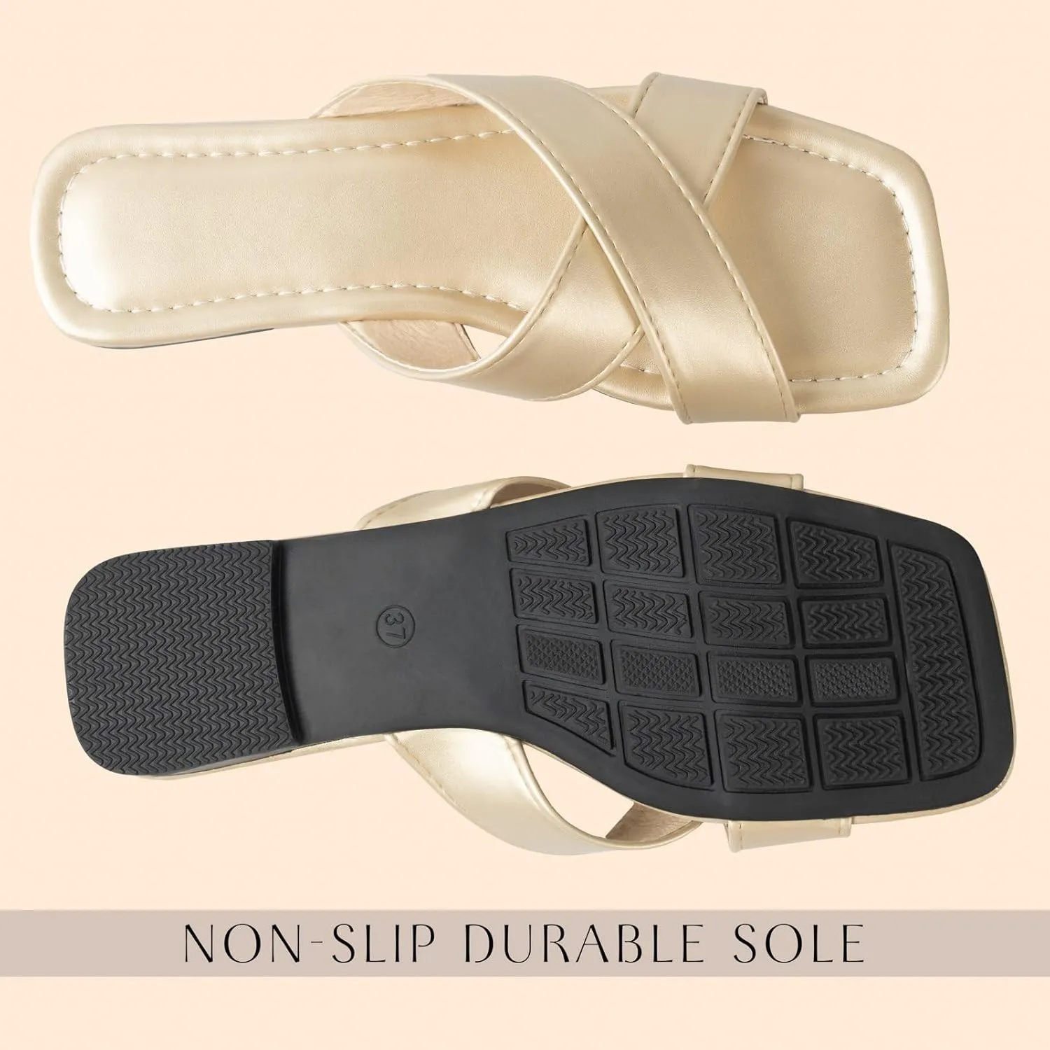 Womens Sandals Comfortable Wide Leather Crisscross Summer Square Toe Flat Slide Sandals