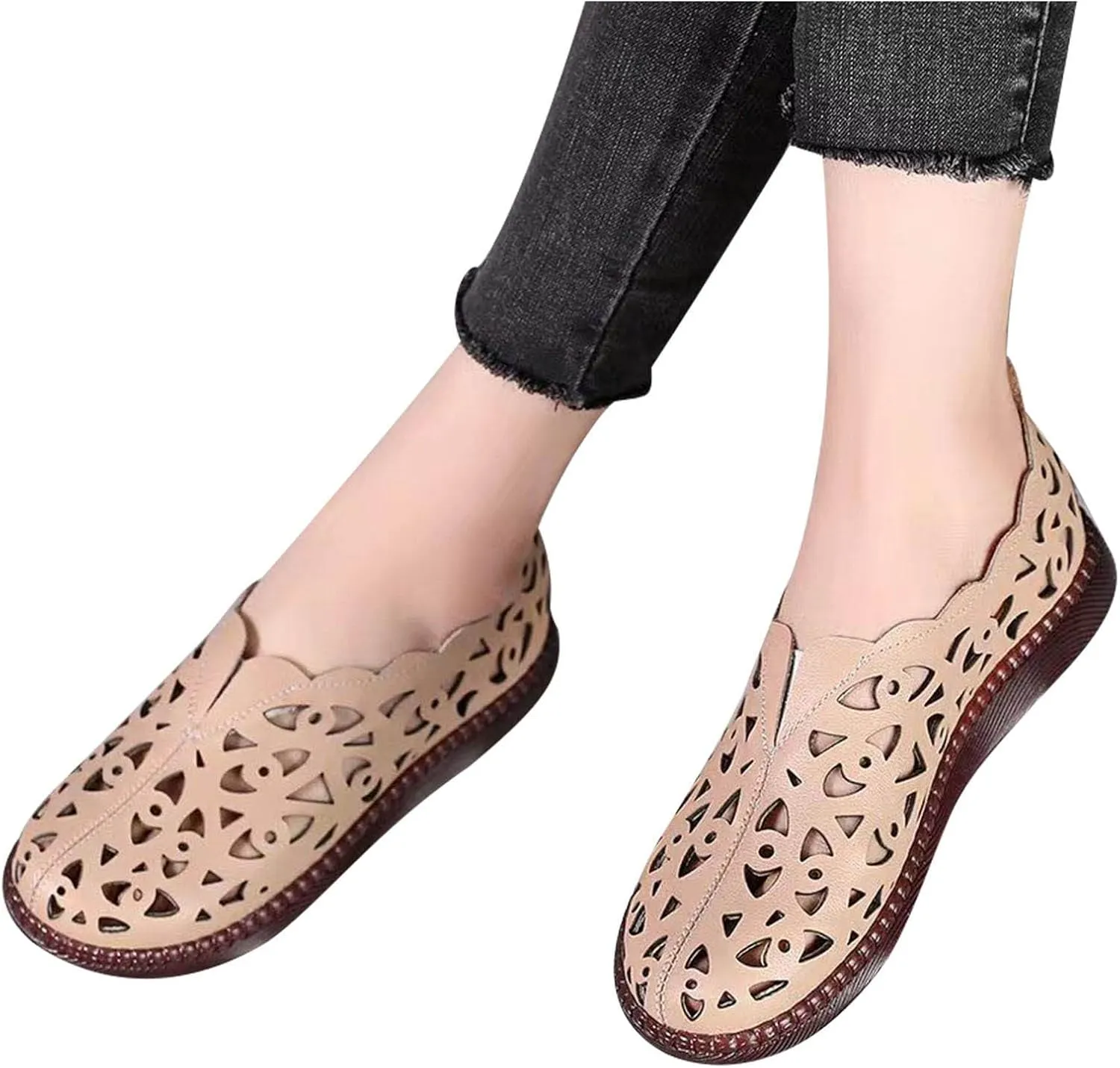 Women's Slip-On Sandals Comfortable Hollow Out Loafers Casual Closed Toe Flats Breathable Sandal Summer Footwear