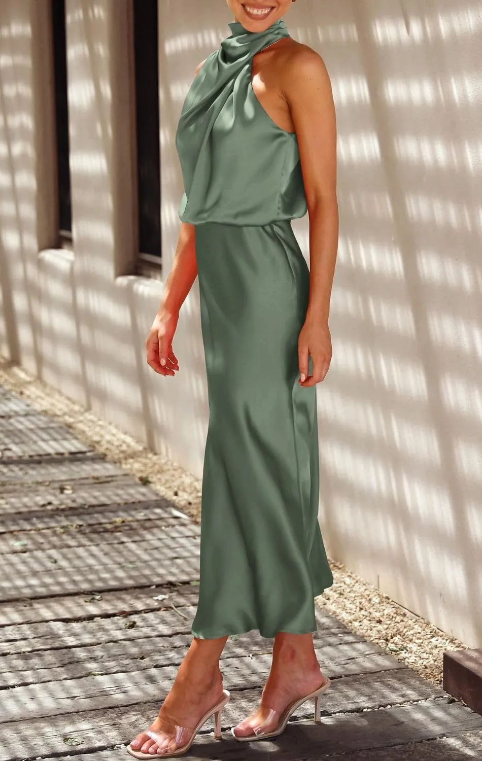 Women's Summer Country Vacation Dress Wedding Guest Mock Neck Sundress Semi Formal Sleeveless Midi Dress