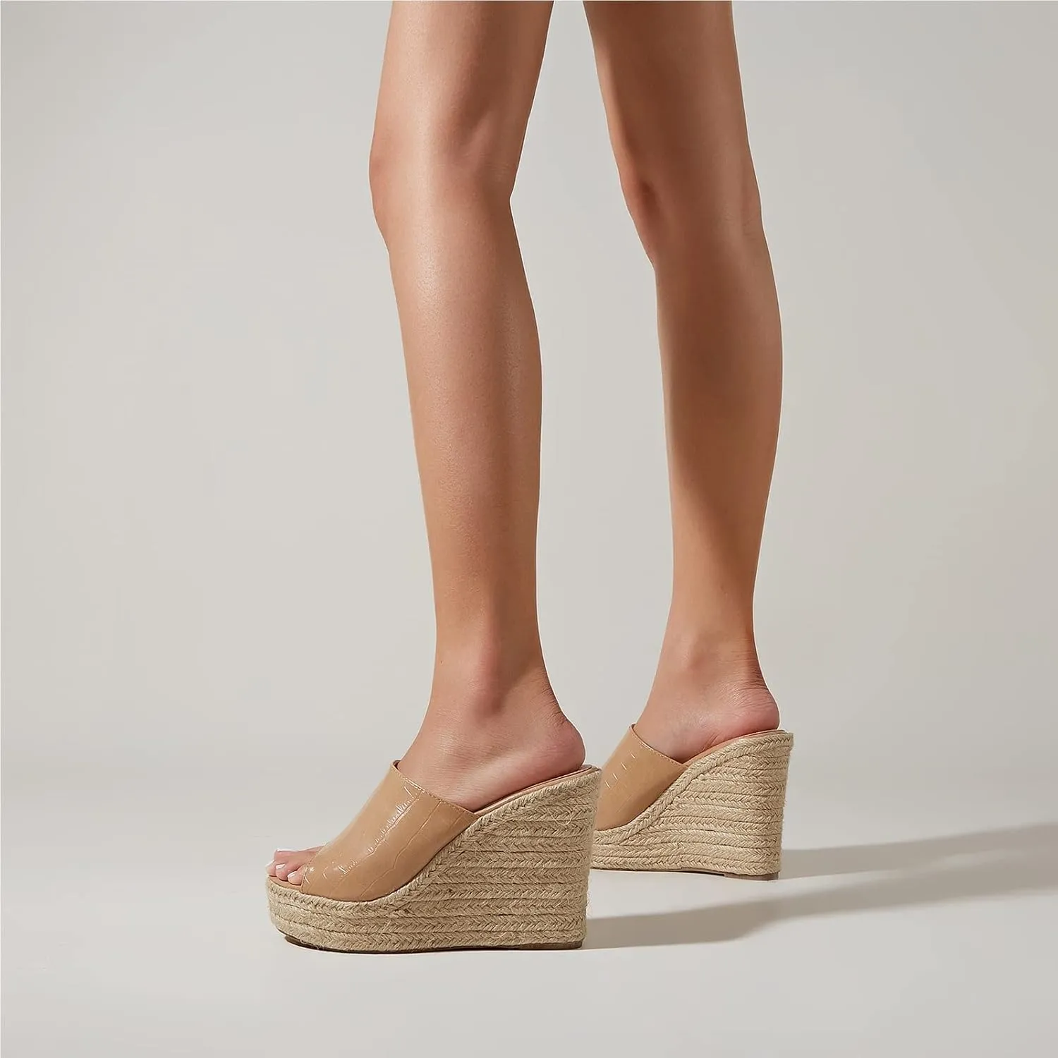 Women's Summer Platform Wedge Sandals, Retro Crocodile Pattern Hemp Rope Bottom Fish Mouth Women's Fashion Sandals