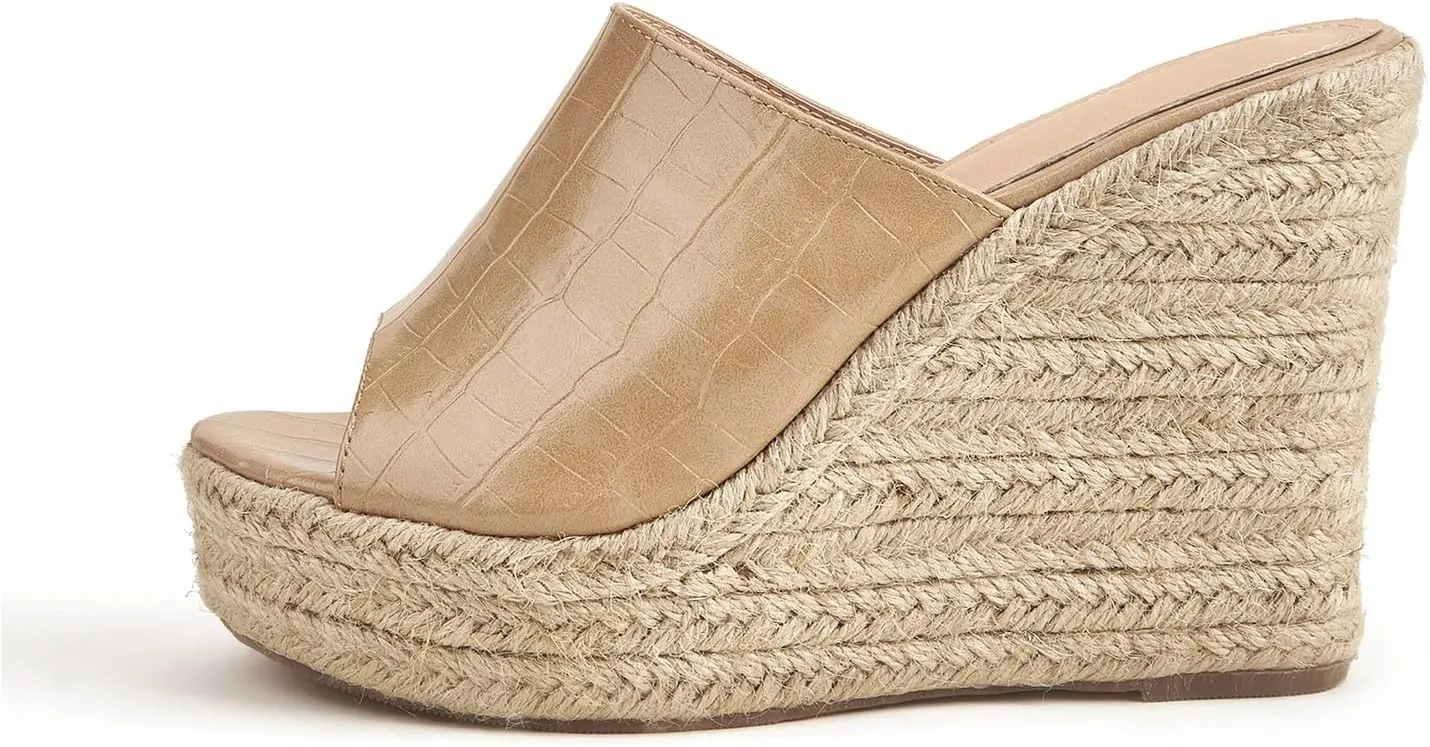 Women's Summer Platform Wedge Sandals, Retro Crocodile Pattern Hemp Rope Bottom Fish Mouth Women's Fashion Sandals