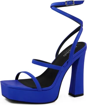 Women's Thick Soled Square Toe High Heeled Sandals Ankle Strap Open Toe Platform Heels Wedding Party Shoes