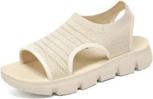 Women's Walking Sandals Comfortable Slip-On Mesh Beach Sandals Lightweight Open-Toe Summer Shoes