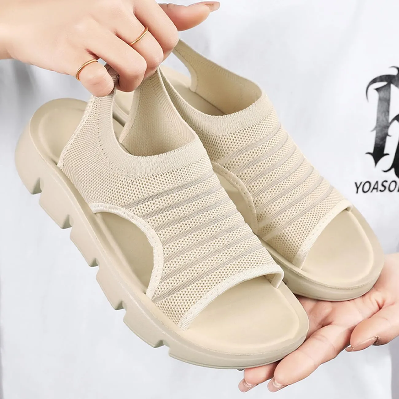 Women's Walking Sandals Comfortable Slip-On Mesh Beach Sandals Lightweight Open-Toe Summer Shoes