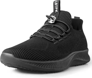 Women's Walking Tennis Shoes Womens Slip On Sneakers Breathable Knit Upper Lightweight Casual for Gym Travel Running Work,Black 6.5