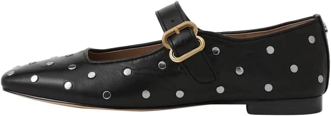 XYD Women Comfy Closed Square Toe Mary Jane Flats Low Heel Single Strap Buckled Outdoor Casual Dress Shoes