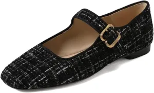 XYD Women Comfy Closed Square Toe Mary Jane Flats Low Heel Single Strap Buckled Outdoor Casual Dress Shoes