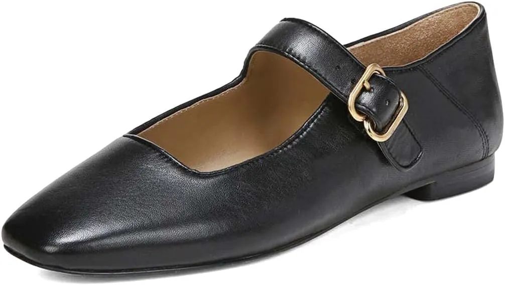 XYD Women Comfy Closed Square Toe Mary Jane Flats Low Heel Single Strap Buckled Outdoor Casual Dress Shoes