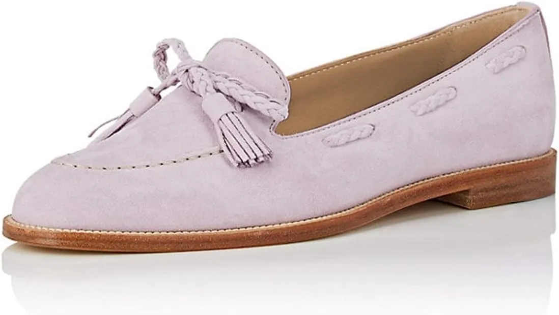YDN Women Casual Round Toe Low Heels Loafers Fringes Flat Slip on Pumps Braid Shoe
