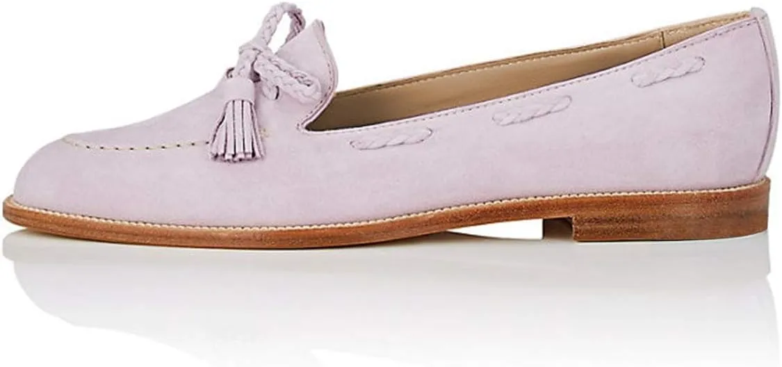 YDN Women Casual Round Toe Low Heels Loafers Fringes Flat Slip on Pumps Braid Shoe