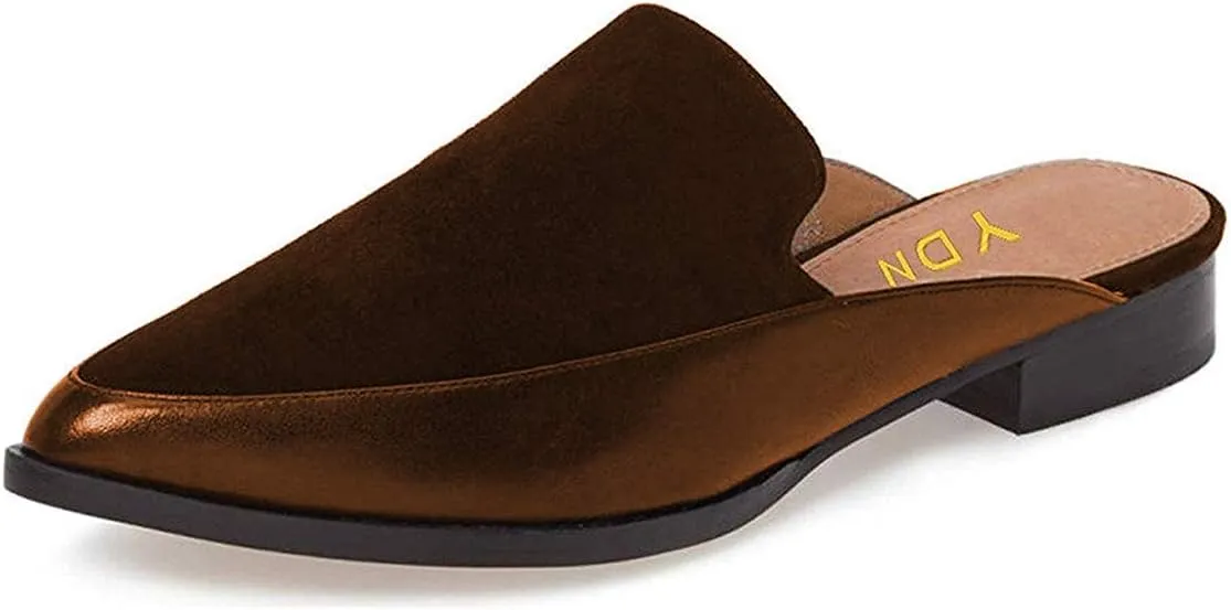 YDN Women Low Heel Mules Slip On Flats Loafers Pointy Toe Clogs Slide Slipper Shoe Size 4-15 US