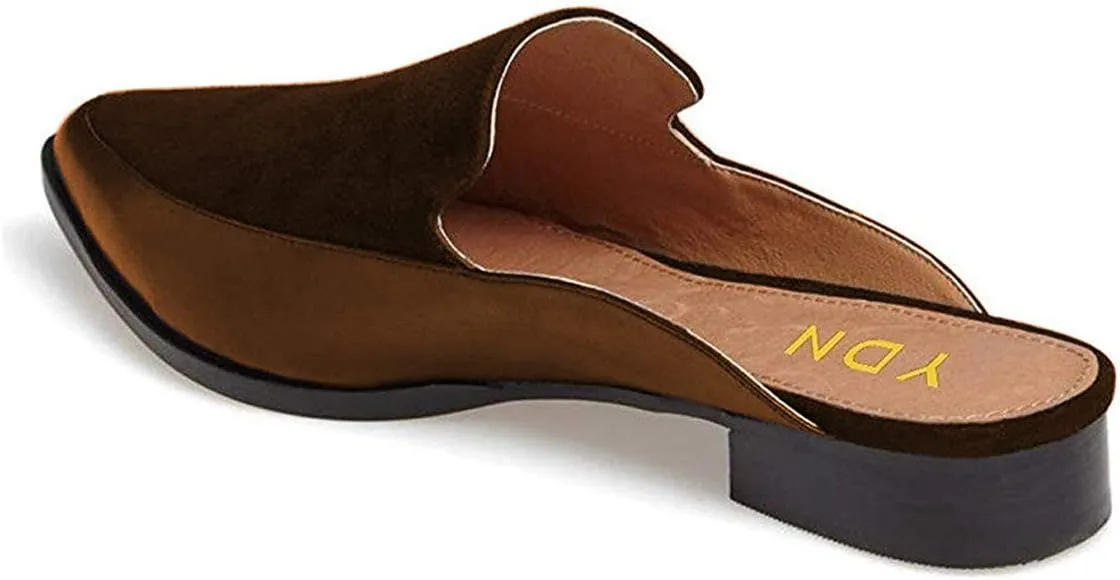 YDN Women Low Heel Mules Slip On Flats Loafers Pointy Toe Clogs Slide Slipper Shoe Size 4-15 US