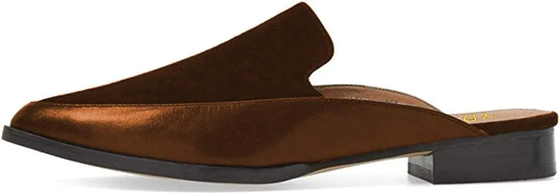YDN Women Low Heel Mules Slip On Flats Loafers Pointy Toe Clogs Slide Slipper Shoe Size 4-15 US