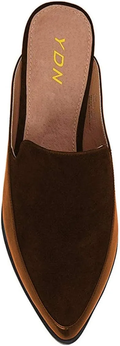 YDN Women Low Heel Mules Slip On Flats Loafers Pointy Toe Clogs Slide Slipper Shoe Size 4-15 US