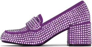 YDN Women Square Toe Studded Pumps Block Low Heel Loafers Rhinestone Shinning Dance Party Shoes Size 4-15 US