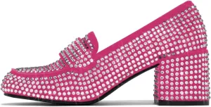 YDN Women Square Toe Studded Pumps Block Low Heel Loafers Rhinestone Shinning Dance Party Shoes Size 4-15 US