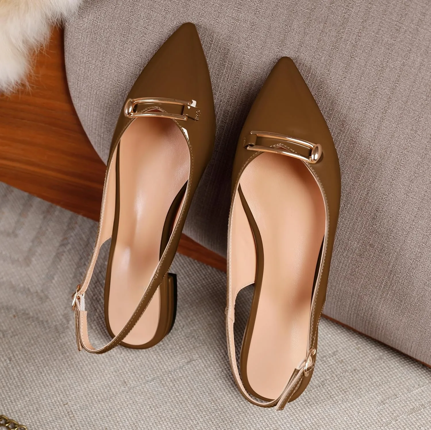 YODEKS Womens Flats Slingback Pointed Toe Heels Ballet Flat Low Heel Block Pump for Wedding Office Dress Dressy