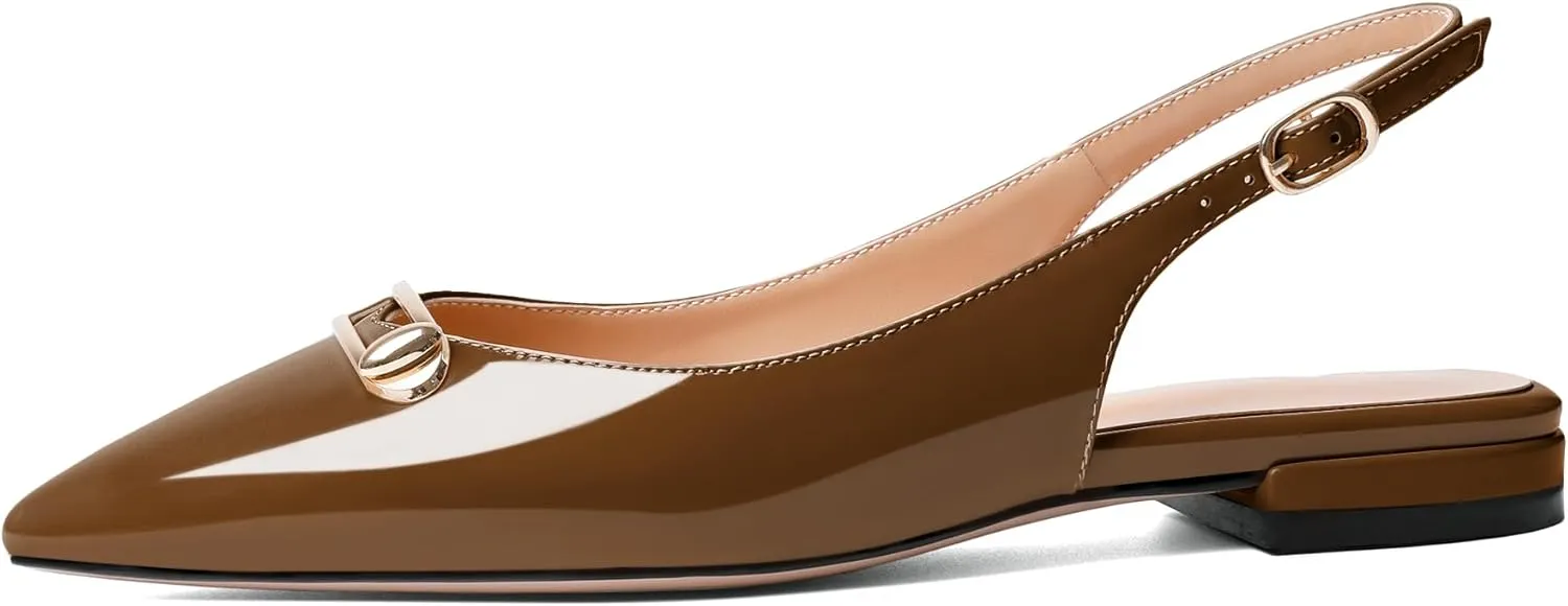 YODEKS Womens Flats Slingback Pointed Toe Heels Ballet Flat Low Heel Block Pump for Wedding Office Dress Dressy