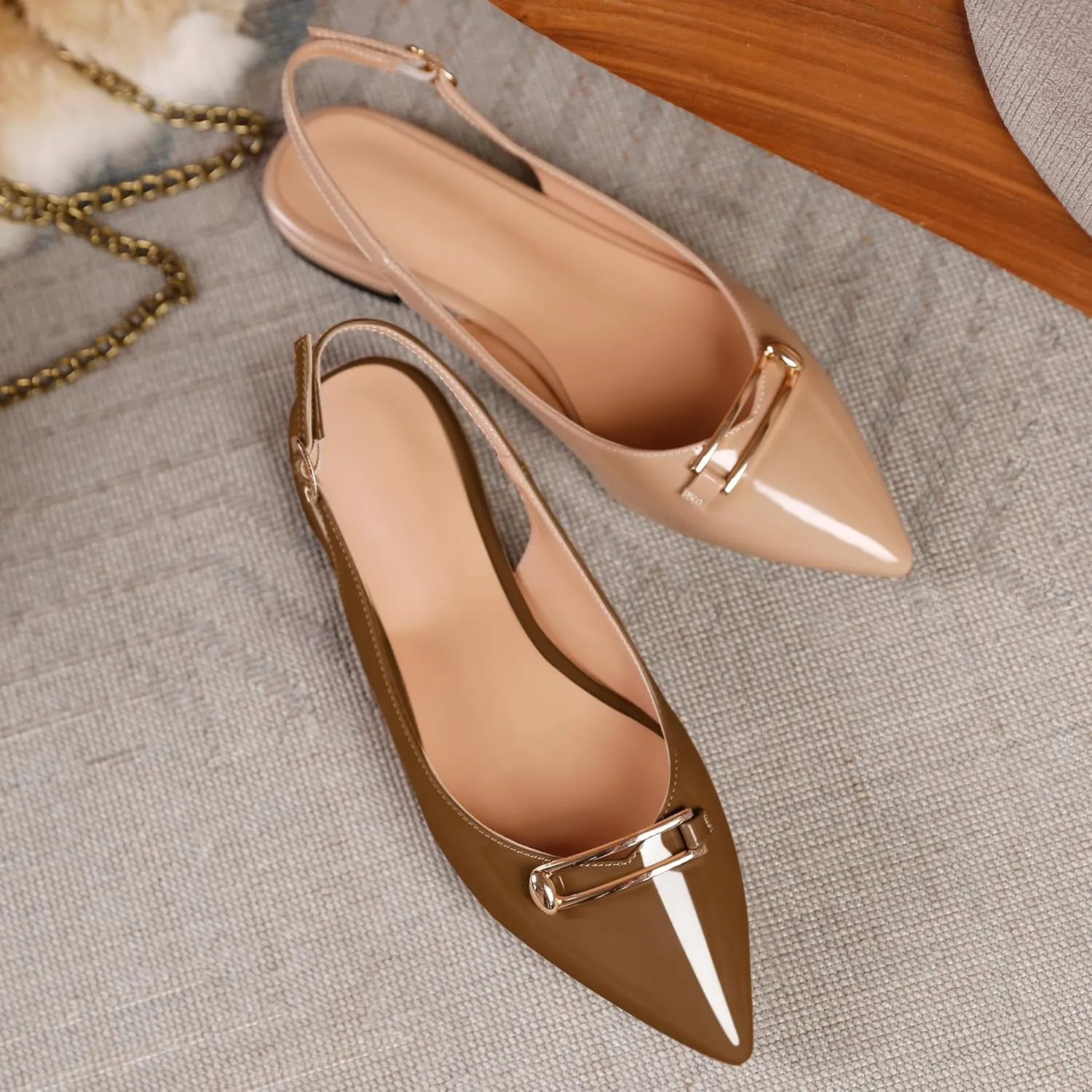YODEKS Womens Flats Slingback Pointed Toe Heels Ballet Flat Low Heel Block Pump for Wedding Office Dress Dressy
