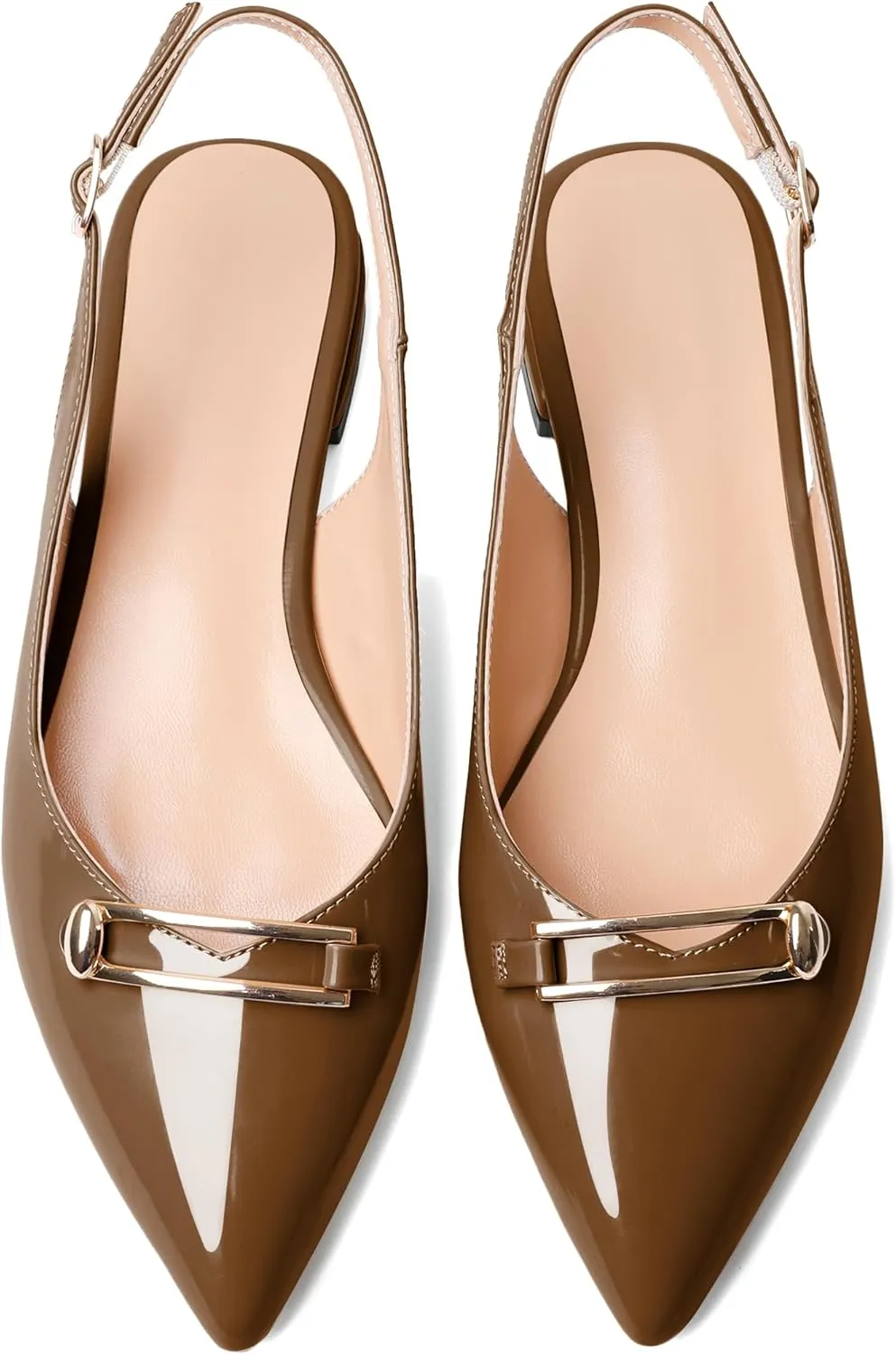 YODEKS Womens Flats Slingback Pointed Toe Heels Ballet Flat Low Heel Block Pump for Wedding Office Dress Dressy