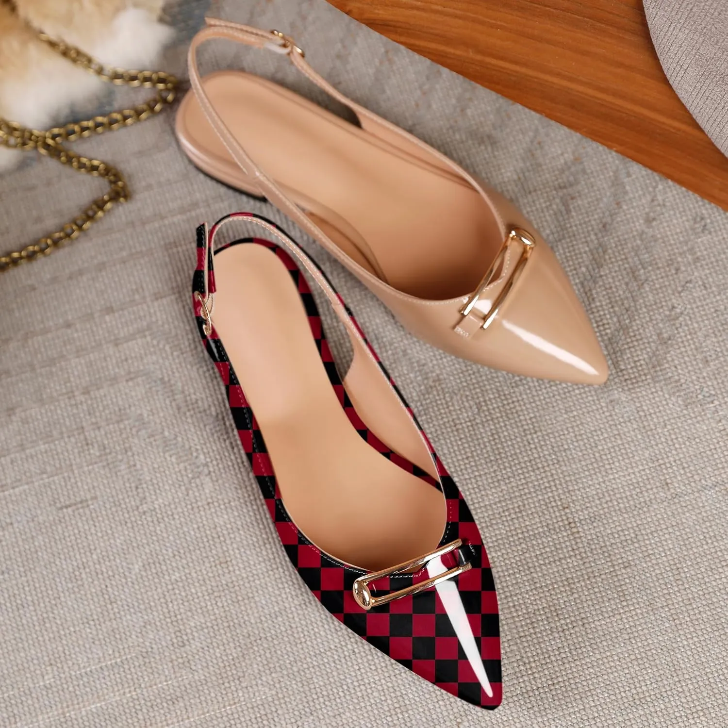 YODEKS Womens Flats Slingback Pointed Toe Heels Ballet Flat Low Heel Block Pump for Wedding Office Dress Dressy