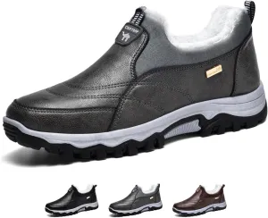 Zeberfi Men's Warm Fur Lined Slip On Snow Boots Winter Casual Trekking Anti-Slip Waterproof Backpacking Leather Booties Lightweight Outdoor Walking Hiking Loafers
