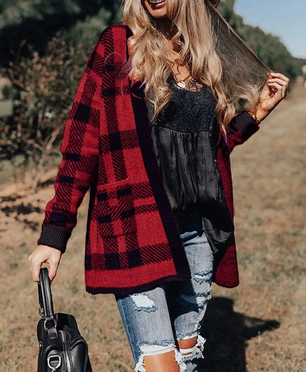 ZESICA Women's Fall Winter Long Sleeves Open Front Leopard Print Knitted Sweater Cardigan Coat Outwear